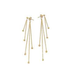 Boucles d’oreilles en plaqué or 750‰ avec mini boule lisse et chainettes multiples avant/arrière – modèle modulable – 2 g