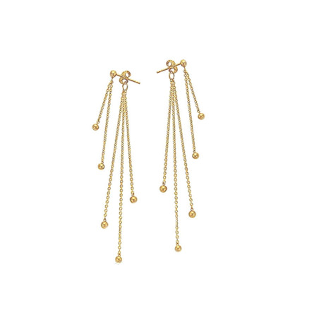 Boucles d’oreilles en plaqué or 750‰ avec mini boule lisse et chainettes multiples avant/arrière – modèle modulable – 2 g