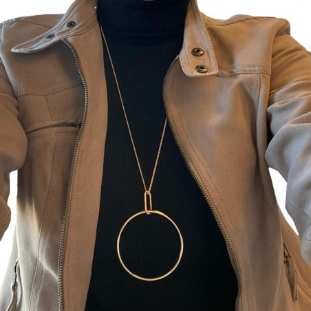 Collier sautoir anneau jonc plaqué or 