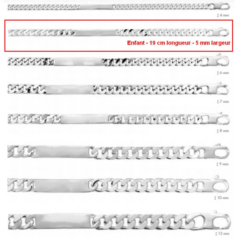 Bracelet Identité Argent Massif Maille Gourmette Serrée Enfant PréAdo