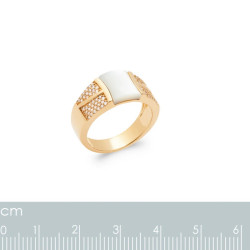 Bague Plaqué Or rectangle de nacre pavage d'oxydes de zirconium blancs