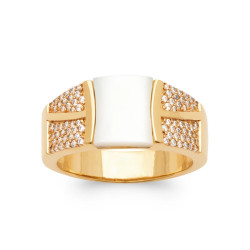 Bague Plaqué Or rectangle de nacre pavage d'oxydes de zirconium blancs