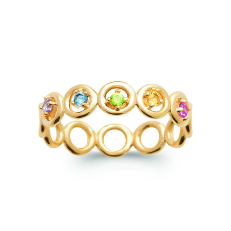Bague Plaqué Or mini-cercles multicolores