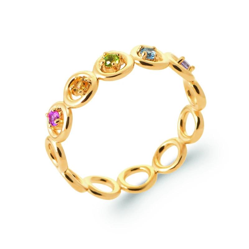 Bague Plaqué Or mini-cercles multicolores
