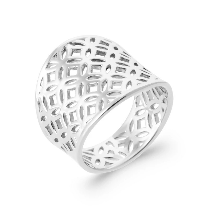 Bague ajourée en argent 925 – Design graphique chic – 6,58 g