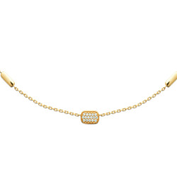 Collier plaqué or – Maille forçat 45 cm avec rectangles pavés de zirconiums blancs