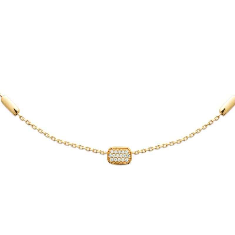 Collier plaqué or – Maille forçat 45 cm avec rectangles pavés de zirconiums blancs