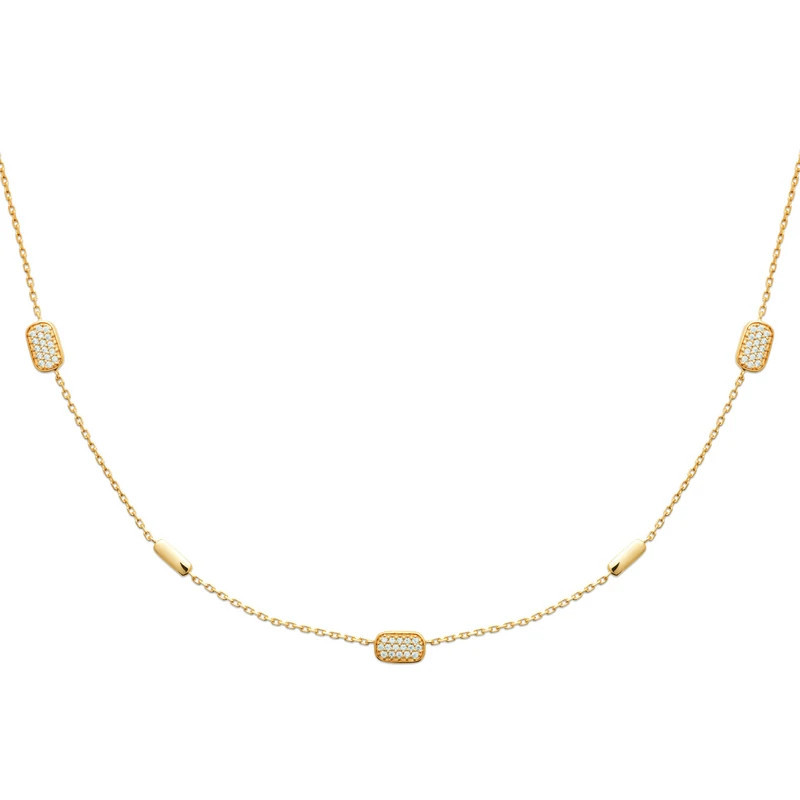 Collier avec petits rectangles ovalisés pavés d’oxydes de zirconium blancs – bijou chic et raffiné