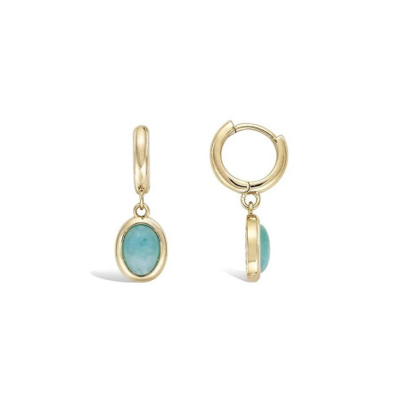 Boucles pendantes plaqué or – Amazonite ovale & créole 10 mm