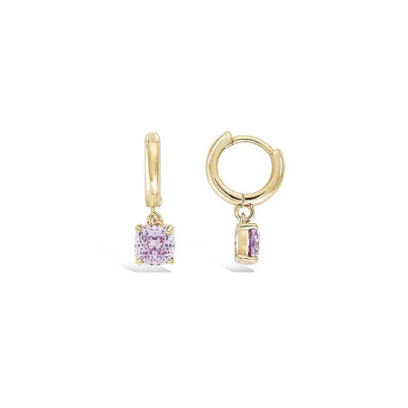 Boucle d’oreille pendante en plaqué or avec créole 10 mm et zirconium lavande carré serti griffé