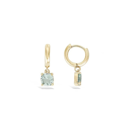Boucle d’oreille pendante en plaqué or avec créole 10 mm et zirconium aqua marine carré serti griffé