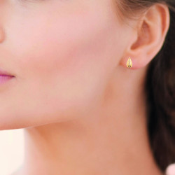 Boucles d’oreilles en plaqué or 750‰ en forme de goutte bombée, avec barrette centrale sertie de zirconiums blancs