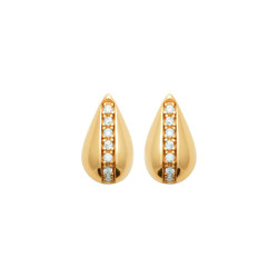 Boucles d’oreilles en plaqué or 750‰ en forme de goutte bombée, avec barrette centrale sertie de zirconiums blancs