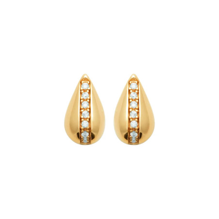 Boucles d’oreilles en plaqué or 750‰ en forme de goutte bombée, avec barrette centrale sertie de zirconiums blancs