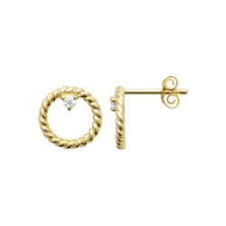 Boucle d’oreille plaqué or – Cercle torsadé & zirconium blanc griffé