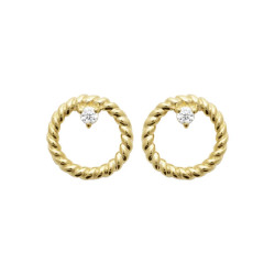 Boucle d’oreille plaqué or 750‰ – petit cercle torsadé avec zirconium blanc serti griffé
