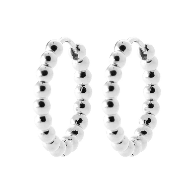 Créole perlée en argent 925‰ – finition lisse et brillante, diamètre 20 mm, fermoir cliquet