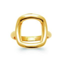 Bague en plaqué or 750‰, lisse et brillant avec carré ajouré géométrique incurvé – design moderne et épuré