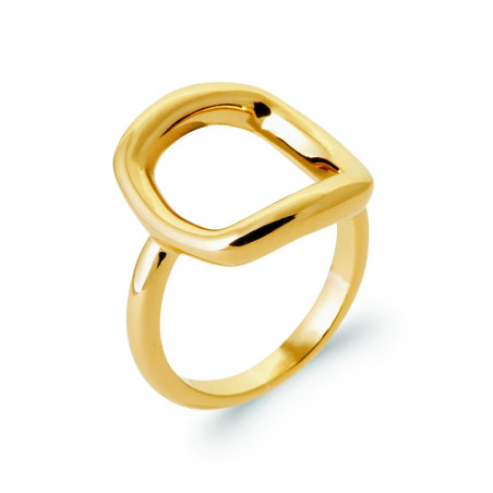 Bague en plaqué or 750‰, lisse et brillant avec carré ajouré géométrique incurvé – design moderne et épuré