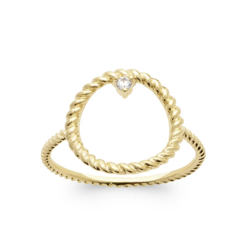 Bague plaqué or – Cercle ajouré torsadé avec zirconium blanc