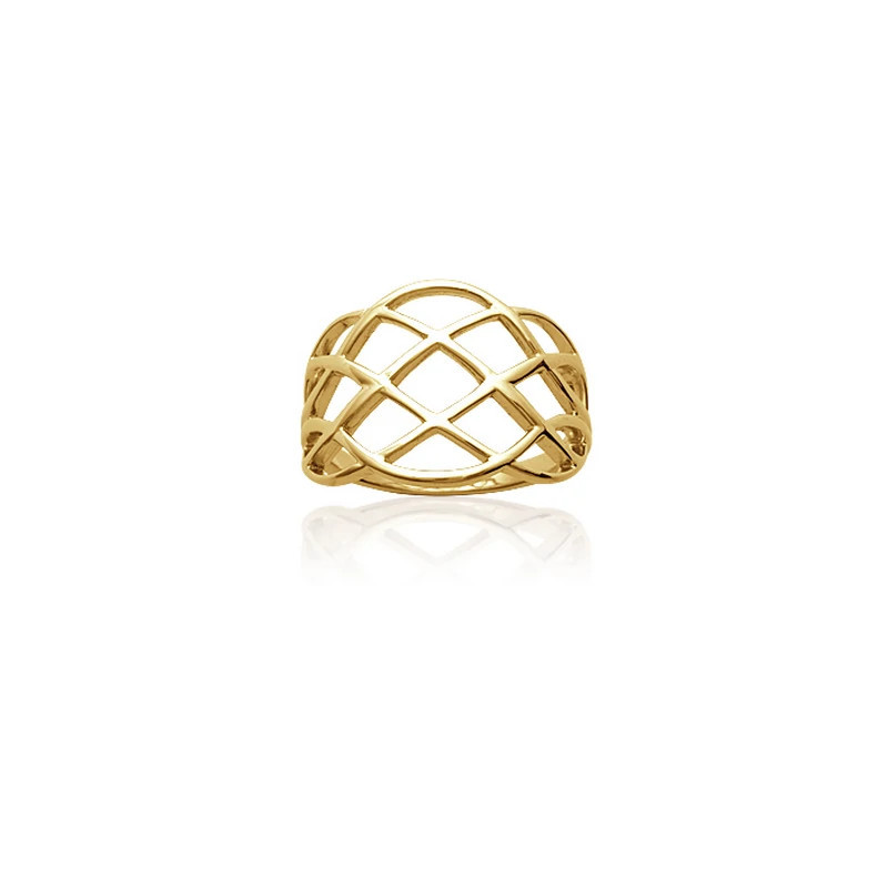 Bague plaqué or bombée – Ajourée croisillons géométriques