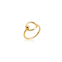 Bague en plaqué or 750‰, cercle ajouré incurvé de 10 mm avec boule ronde de 3/4 mm – finition lisse et brillante