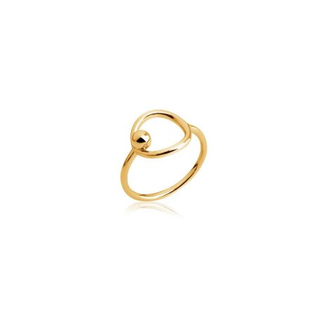 Bague en plaqué or 750‰, cercle ajouré incurvé de 10 mm avec boule ronde de 3/4 mm – finition lisse et brillante