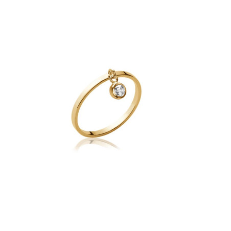 Bague en plaqué or 750‰ avec pampille mobile ornée d’un zirconium blanc rond de 4 mm serti clos – bijou raffiné et élégant