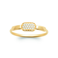 Bague plaqué or – Plateau rectangulaire pavé de 16 zirconiums blancs