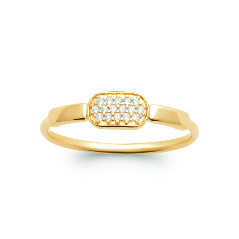Bague plaqué or – Plateau rectangulaire pavé de 16 zirconiums blancs