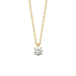 Collier en plaqué or 750‰ avec chaîne maille forçat et oxyde de zirconium blanc rond de 5 mm coulissant – serti griffé