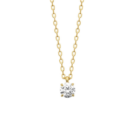 Collier en plaqué or 750‰ avec chaîne maille forçat et oxyde de zirconium blanc rond de 5 mm coulissant – serti griffé