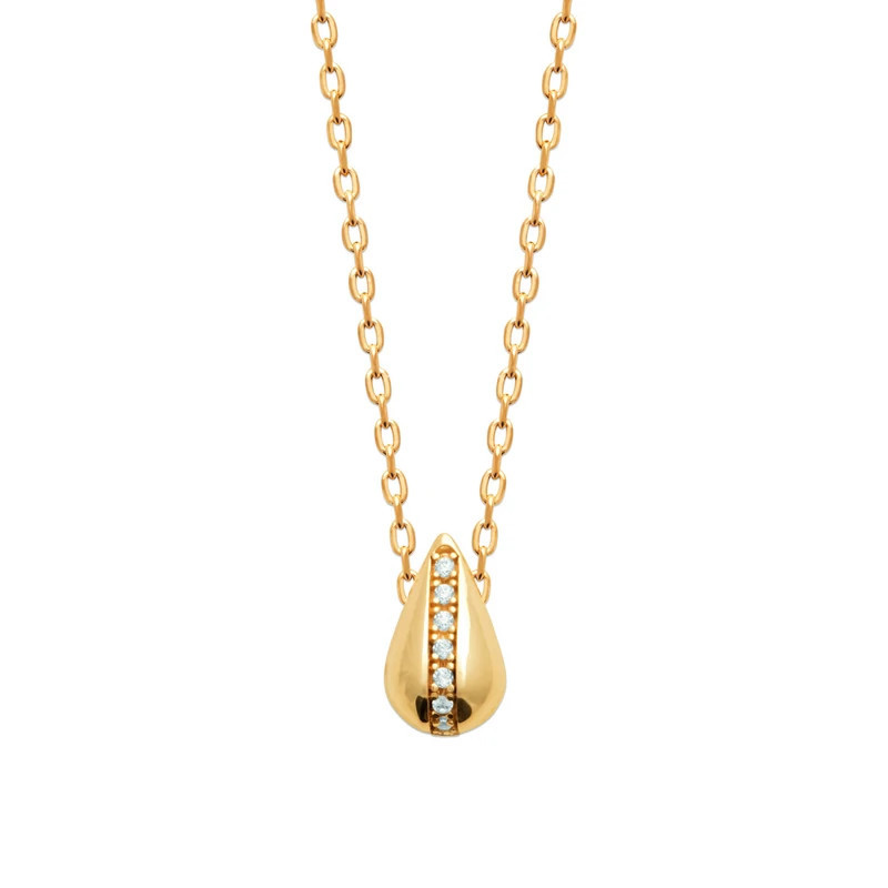 Collier en plaqué or 750‰ pendentif goutte arrondie orné d’une barrette de zirconiums blancs – bijou chic et féminin