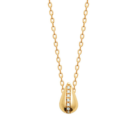 Collier en plaqué or 750‰ pendentif goutte arrondie orné d’une barrette de zirconiums blancs – bijou chic et féminin