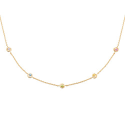 Collier plaqué or 45 cm avec pierres diamantées multicolores – blanc, bleu, Émeraude pâle, ambre et améthyste