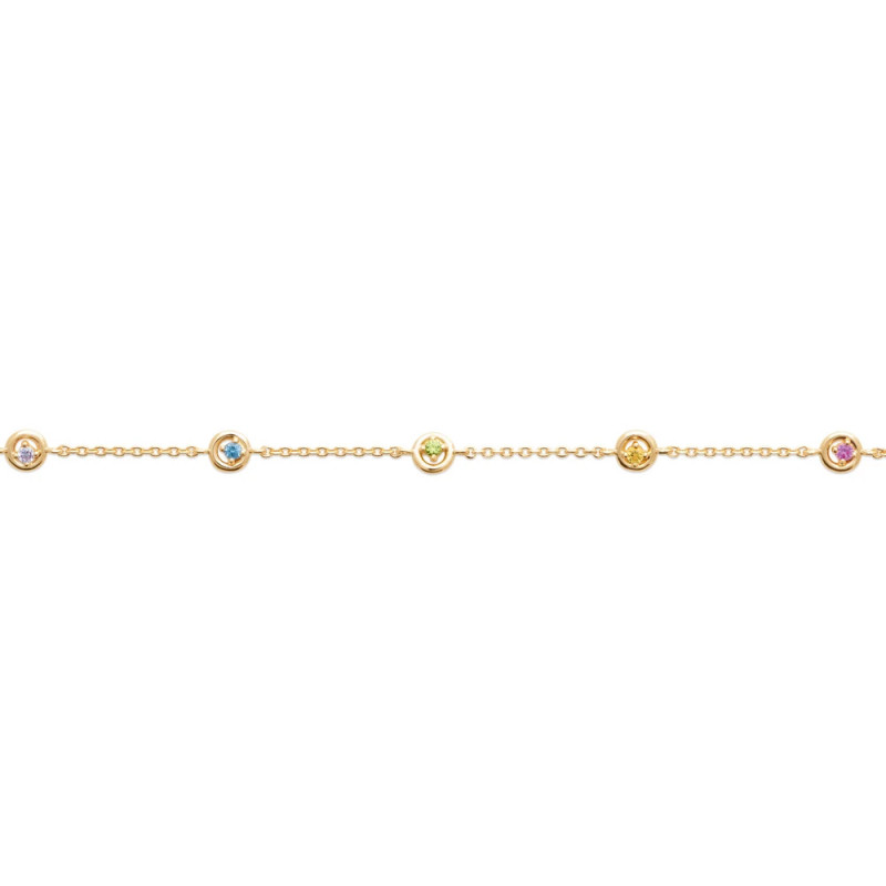 Collier plaqué or 45 cm avec pierres diamantées multicolores – maille forçat