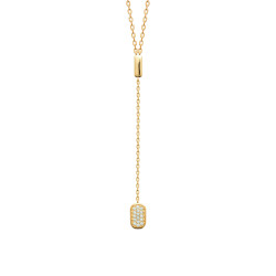 Collier plaqué or 750 3MIC en forme d’Y avec cylindre brillant et rectangle pavé de zirconiums blancs – 45 cm, ajustable