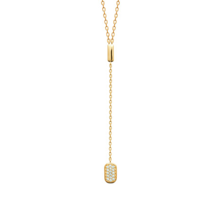 Collier plaqué or 750 3MIC en forme d’Y avec cylindre brillant et rectangle pavé de zirconiums blancs – 45 cm, ajustable