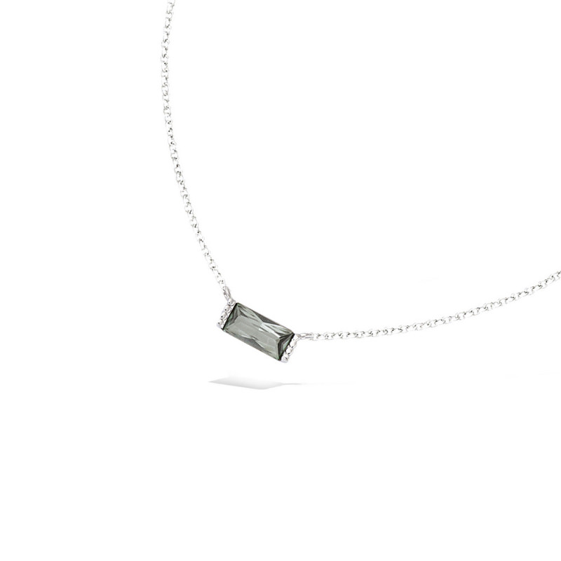 Collier en argent 925 rhodié avec pendentif rectangle Smoky vert sur fine chaîne maille forçat