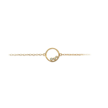 Bracelet plaqué or 750 3 microns orné d’un cercle ajouré avec trois oxydes de zirconium blancs sertis à l’intérieur