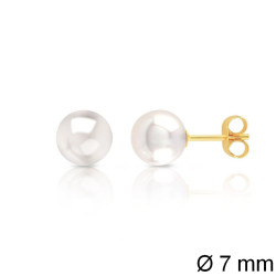 Boucles d’oreilles en or jaune 750‰ ornées de perles de culture d’eau douce blanches de 7 mm – fermoir poussoir – 0,40 g