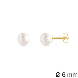 Boucles d’oreilles en or jaune 750‰ ornées de perles de culture d’eau douce blanches de 6 mm – fermoir poussoir – 0,40 g
