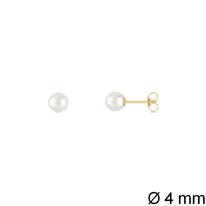 Boucles d’oreilles en or jaune 750‰ ornées de perles de culture d’eau douce blanches de 4 mm – fermoir poussoir – 0,40 g