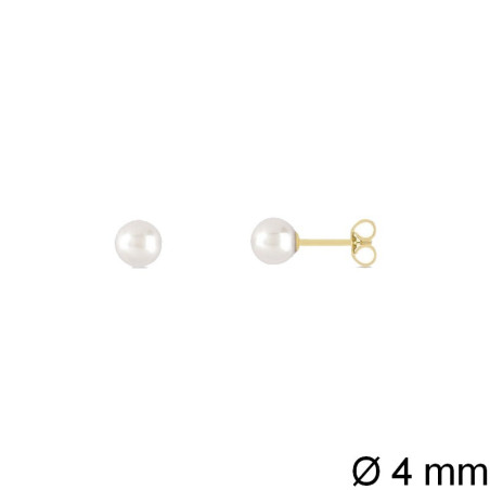 Boucles d’oreilles en or jaune 750‰ ornées de perles de culture d’eau douce blanches de 4 mm – fermoir poussoir – 0,40 g