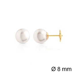 Boucles d’oreilles en or jaune 750‰ avec perles Akoya blanches de 8 mm – lustre intense et fermoir sécurité Gardian – 0,95 g