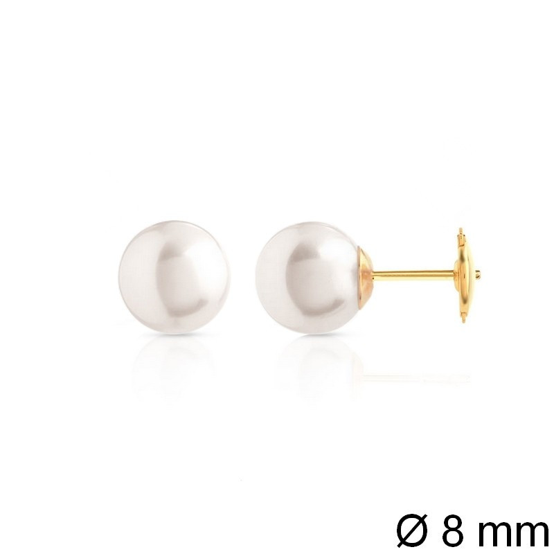 Boucles d’oreilles en or jaune 750‰ avec perles Akoya blanches de 8 mm – lustre intense et fermoir sécurité Gardian – 0,95 g