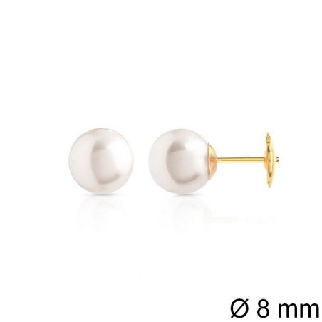 Boucles d’oreilles en or jaune 750‰ avec perles Akoya blanches de 8 mm – lustre intense et fermoir sécurité Gardian – 0,95 g