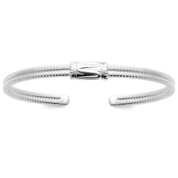 Jonc homme en argent rhodié diamètre 62 mm, design double corde avec cylindre central – 13,39 g