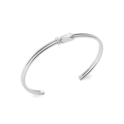 Jonc homme en argent rhodié diamètre 62 mm, design double corde avec cylindre central – 13,39 g