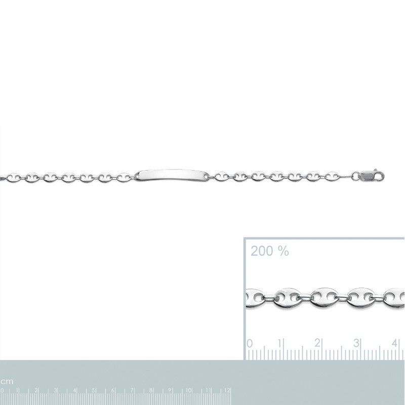 Bracelet identité enfant en argent 925 avec maille double gourmette et plaque rectangulaire 5 mm à graver